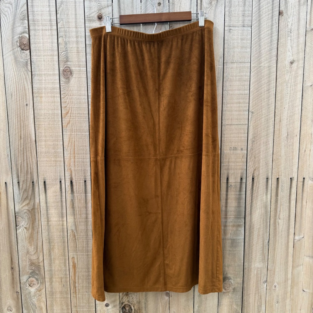 Liz Claiborne XL Faux Suede Maxi Skirt Western Boho 70s Retro Brown Long Skirt